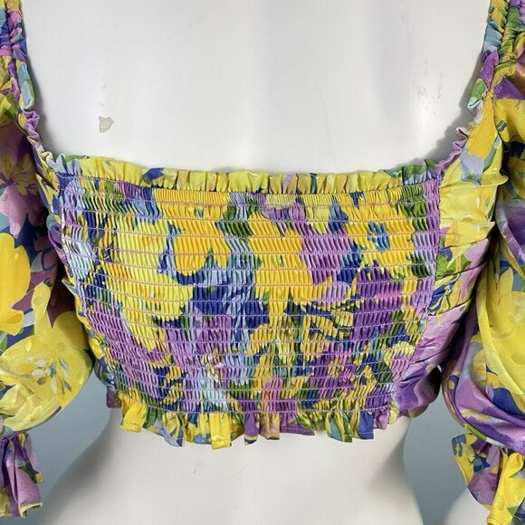For Love & Lemons Cassia Floral Puff Sleeve Crop Top Size Small Party Evening - Picture 9 of 15